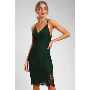 Lulus Only Want You Forest Green Lace Bodycon Midi Dress - Size XS